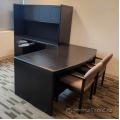 Black L Suite Bow Front Straight Desk with Credenza and Overhead